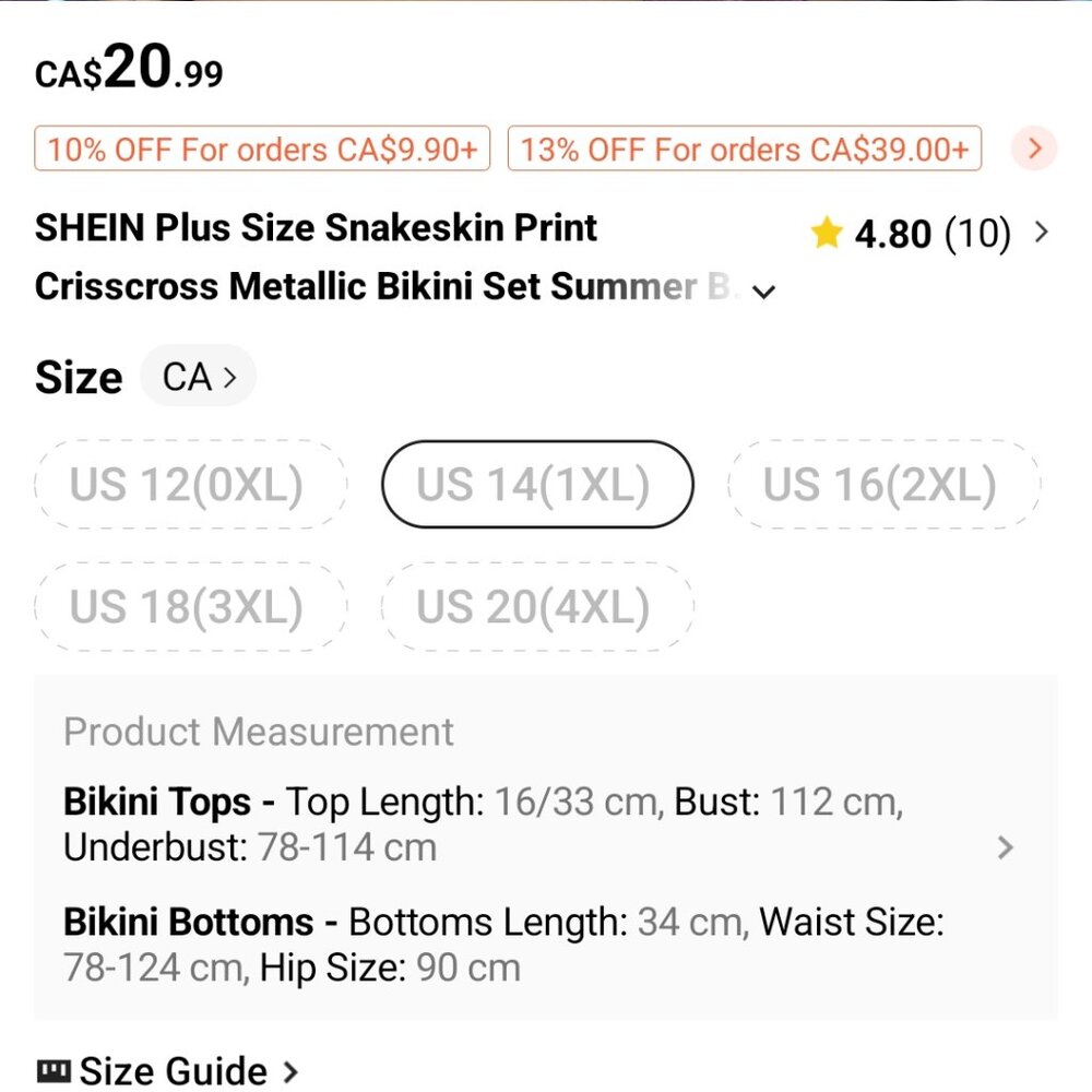 Shein Metallic Criss Cross Snake Print Bikini 1X - Picture 3 of 6